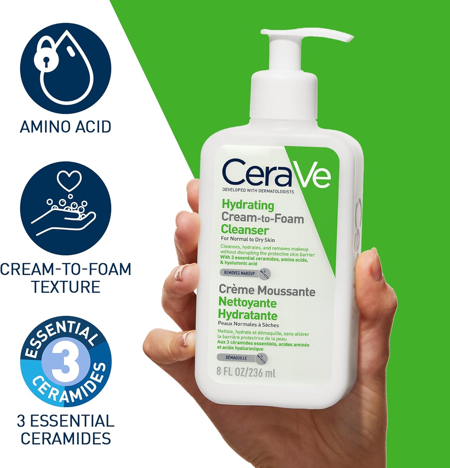 Cerave Hydrating Cream to Foam Cleanser For Normal to Dry Skin-236ml thumbnail 3