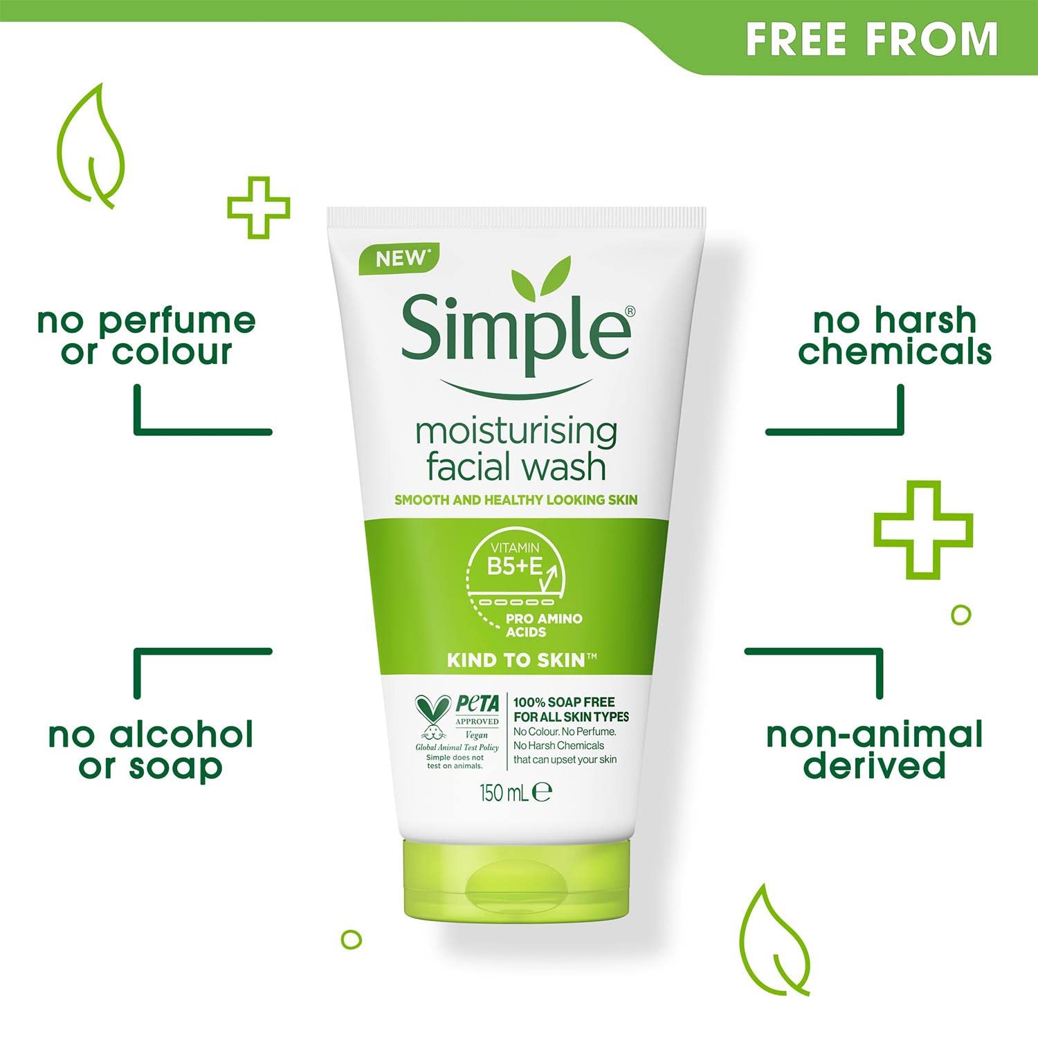 Simple Kind To Skin Moisturising Facial Wash with Vitamin B5+E-150ml thumbnail 3
