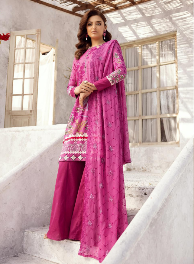 Pakistani Luxury Printed Lawn with Embroidered Chiffon Dupatta