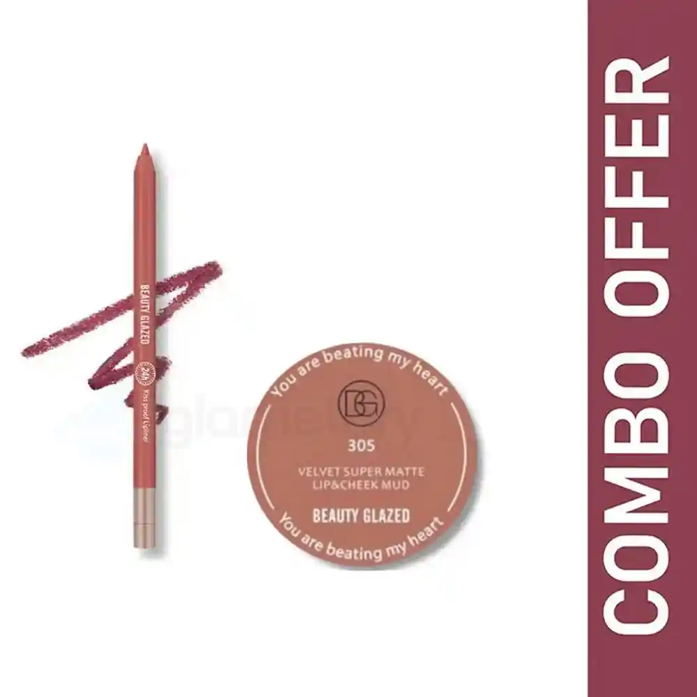 Beauty Glazed Velvet Matte Lip & Cheek Mud 305 + Lip Liner Rose Dust B106