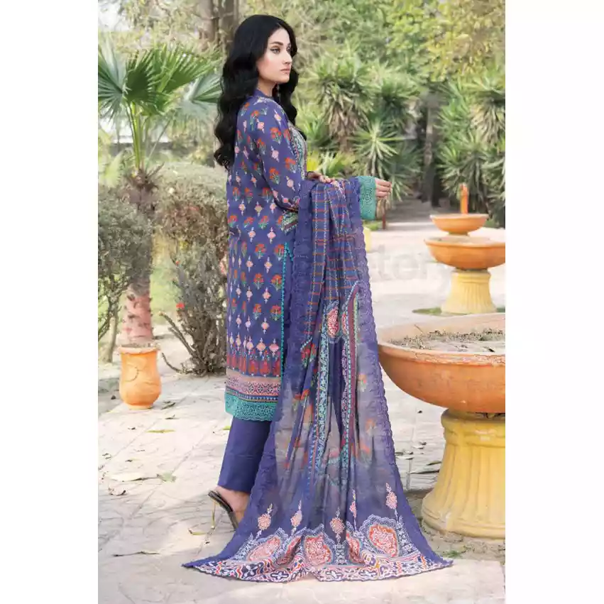 Pakistani Luxury Printed Embroidered Lawn with Jacquard Voil Dupatta-1019 thumbnail 4