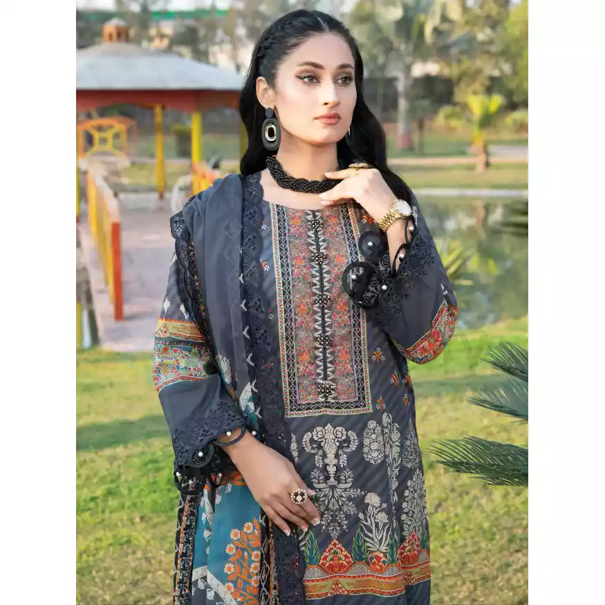 Pakistani Luxury Printed Embroidered Lawn with Jacquard Voil Dupatta-1020 thumbnail 4