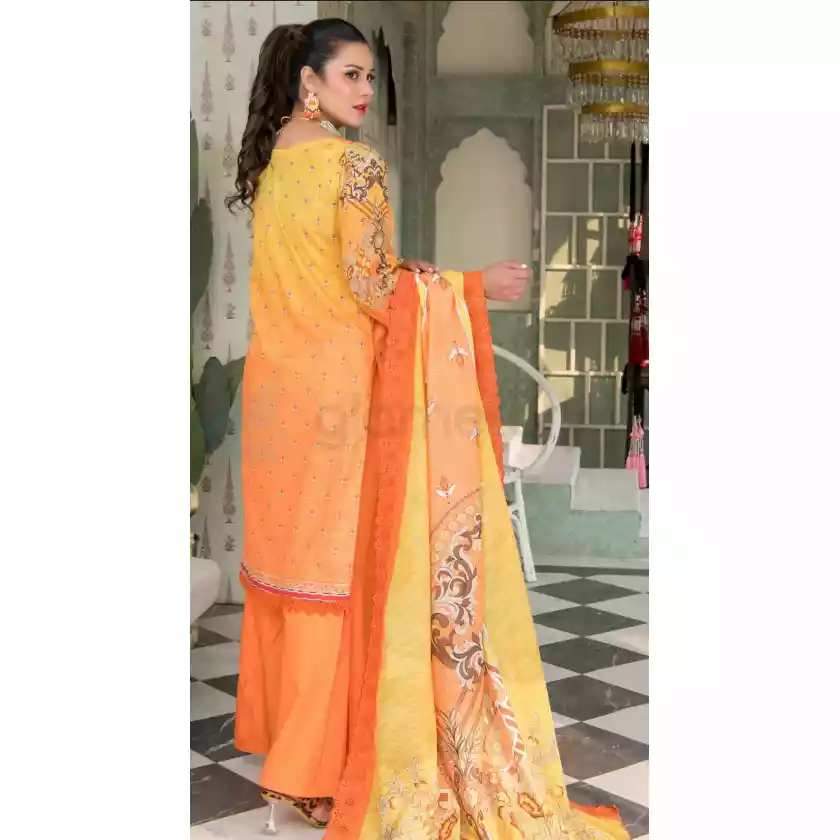 Pakistani Luxury Printed Embroidered Stripe Lawn with Jacquard Voil Dupatta-1021 thumbnail 3