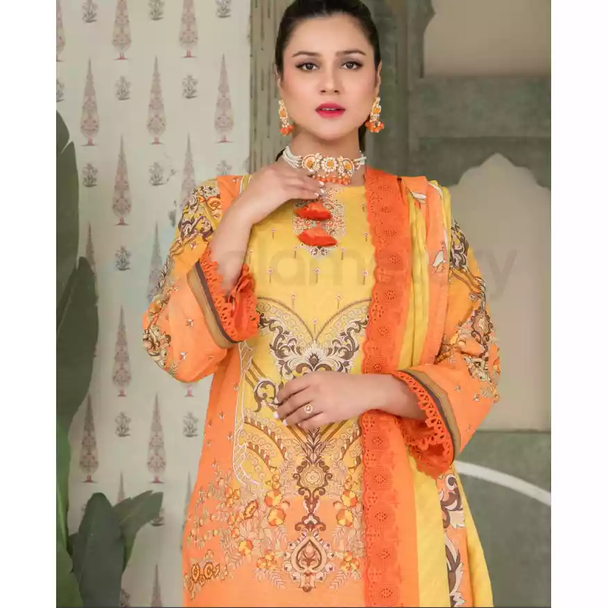 Pakistani Luxury Printed Embroidered Stripe Lawn with Jacquard Voil Dupatta-1021 thumbnail 4