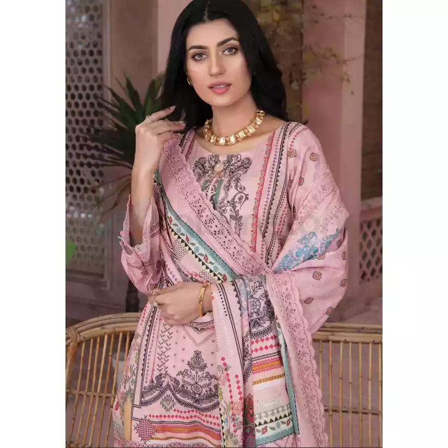 Pakistani Luxury Printed Embroidered Stripe Lawn with Jacquard Voil Dupatta-1034 thumbnail 5