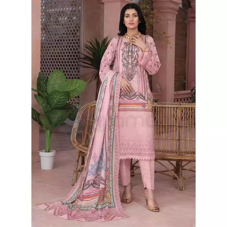 Pakistani Luxury Printed Embroidered Stripe Lawn with Jacquard Voil Dupatta-1034 thumbnail 7