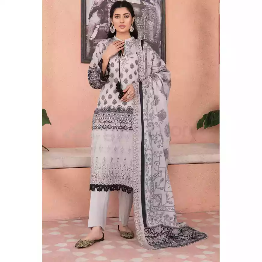Pakistani Luxury Printed Embroidered Stripe Lawn with Jacquard Voil Dupatta-1037 thumbnail 5