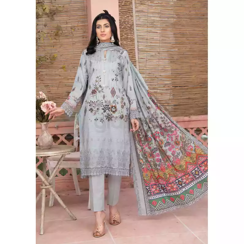 Pakistani Luxury Printed Embroidered Stripe Lawn with Jacquard Voil Dupatta-1039 thumbnail 3