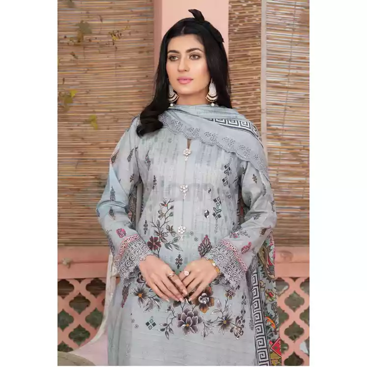 Pakistani Luxury Printed Embroidered Stripe Lawn with Jacquard Voil Dupatta-1039 thumbnail 4