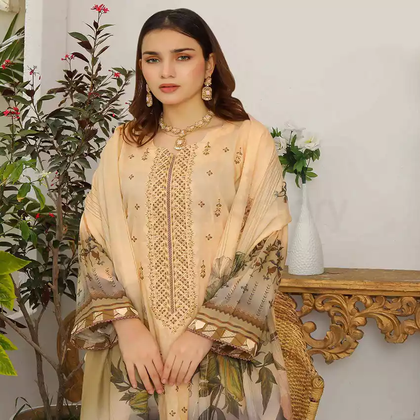 Bin Hameed Digital Printed Embroidered Cut-Work Chicken Kari Bakht Lawn with Voil Dupatta TS-8041 thumbnail 3