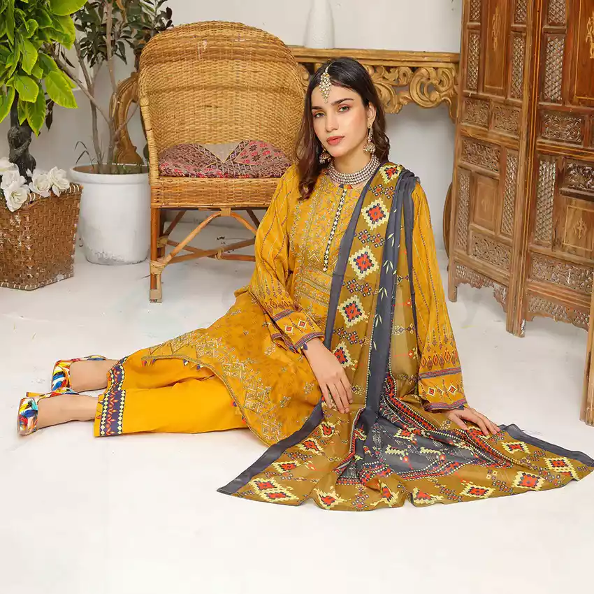 Bin Hameed Digital Printed Embroidered Cut-Work Chicken Kari Bakht Lawn with Voil Dupatta TS-804 thumbnail 3