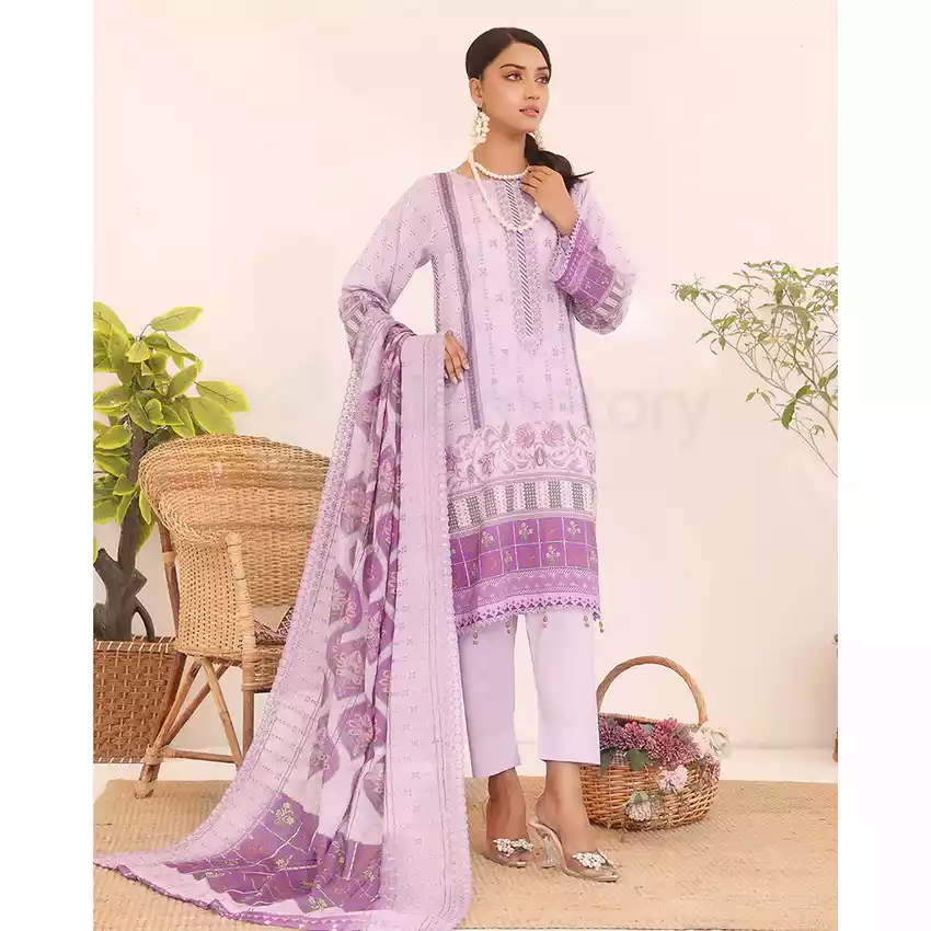 Bin Hameed Digital Printed Embroidered Cut-Work Chicken Kari Bakht Lawn with Voil Dupatta