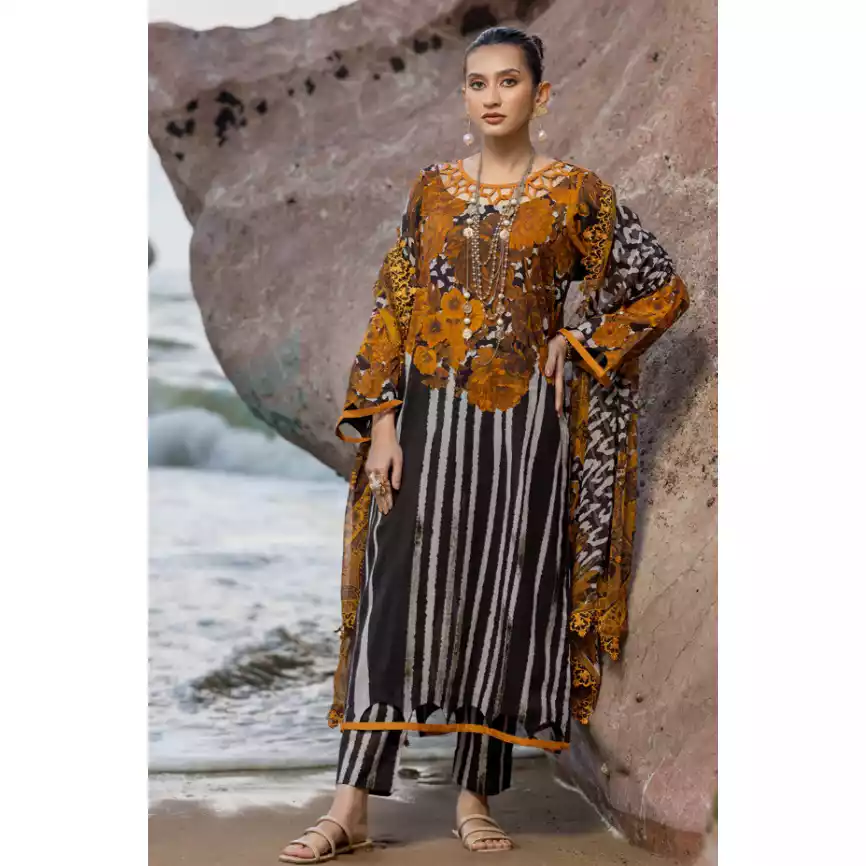 CHARIZMA Luxury Printed Lawn with Embroidered Cut-Work Chiffon Dupatta-10141