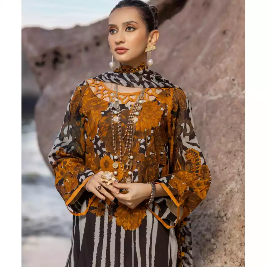 CHARIZMA Luxury Printed Lawn with Embroidered Cut-Work Chiffon Dupatta-10141