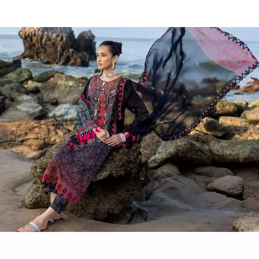 CHARIZMA Luxury Printed Lawn with Embroidered Cut-Work Chiffon Dupatta-10142 thumbnail 4