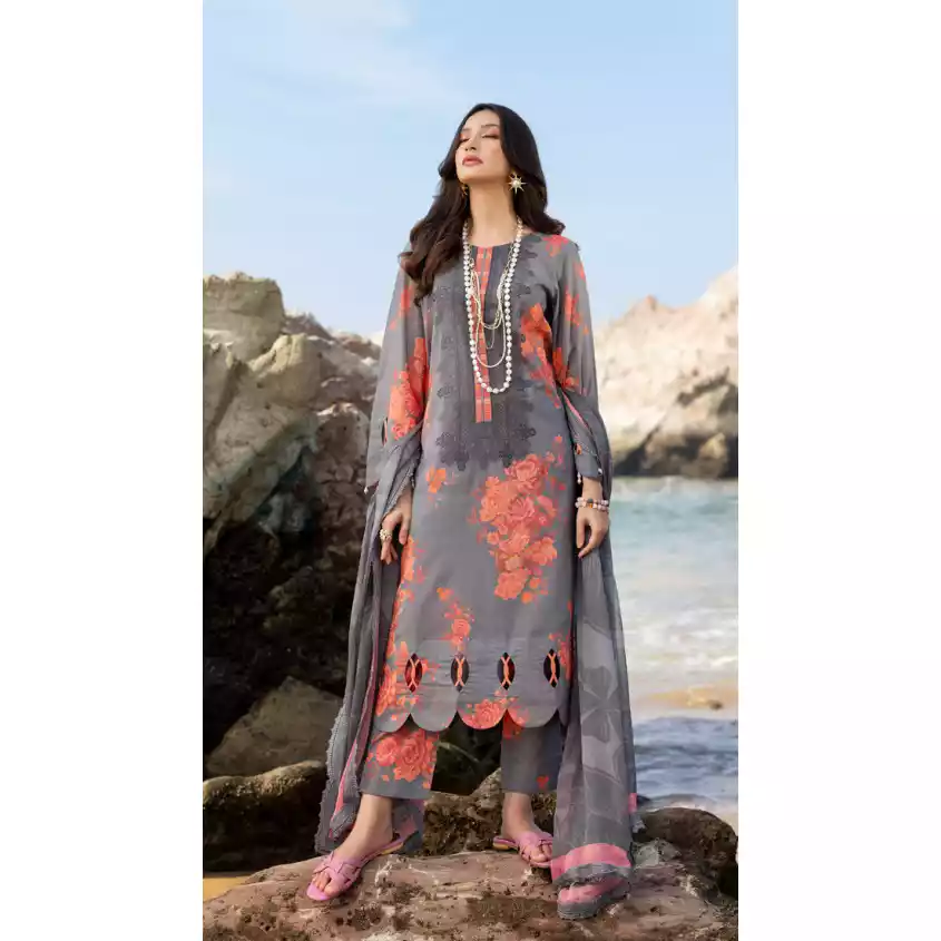 CHARIZMA Luxury Printed Lawn with Embroidered Cut-Work Chiffon Dupatta-10143
