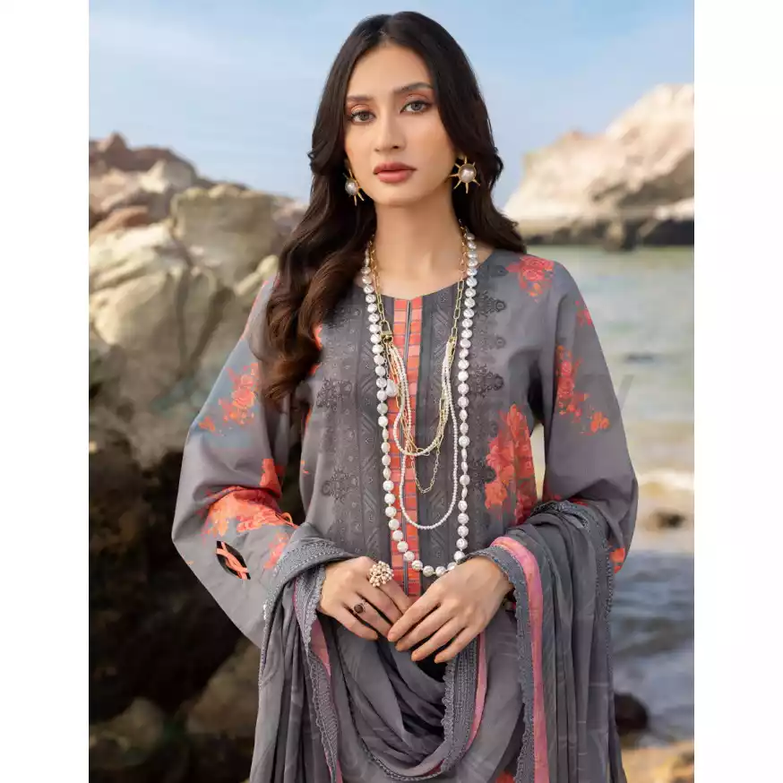 CHARIZMA Luxury Printed Lawn with Embroidered Cut-Work Chiffon Dupatta-10143 thumbnail 3