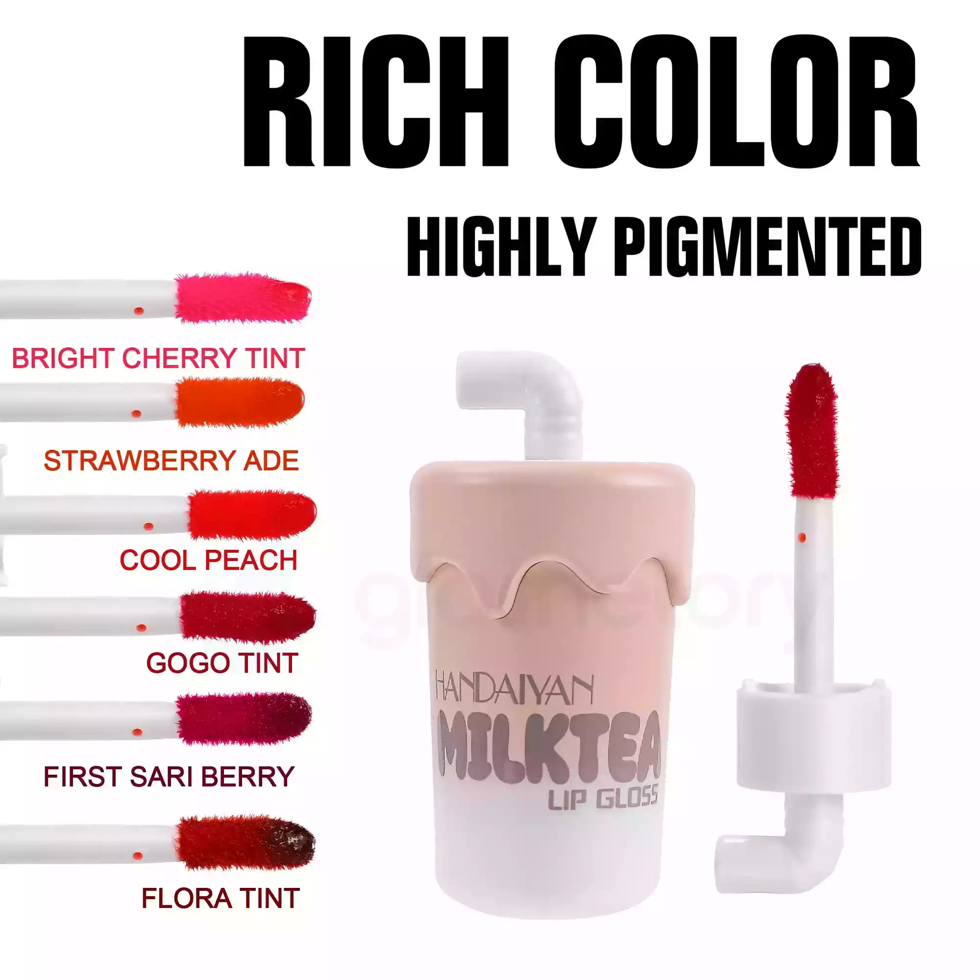 Handaiyan Milk Tea Water Gel Lip Gloss Bright Cherry