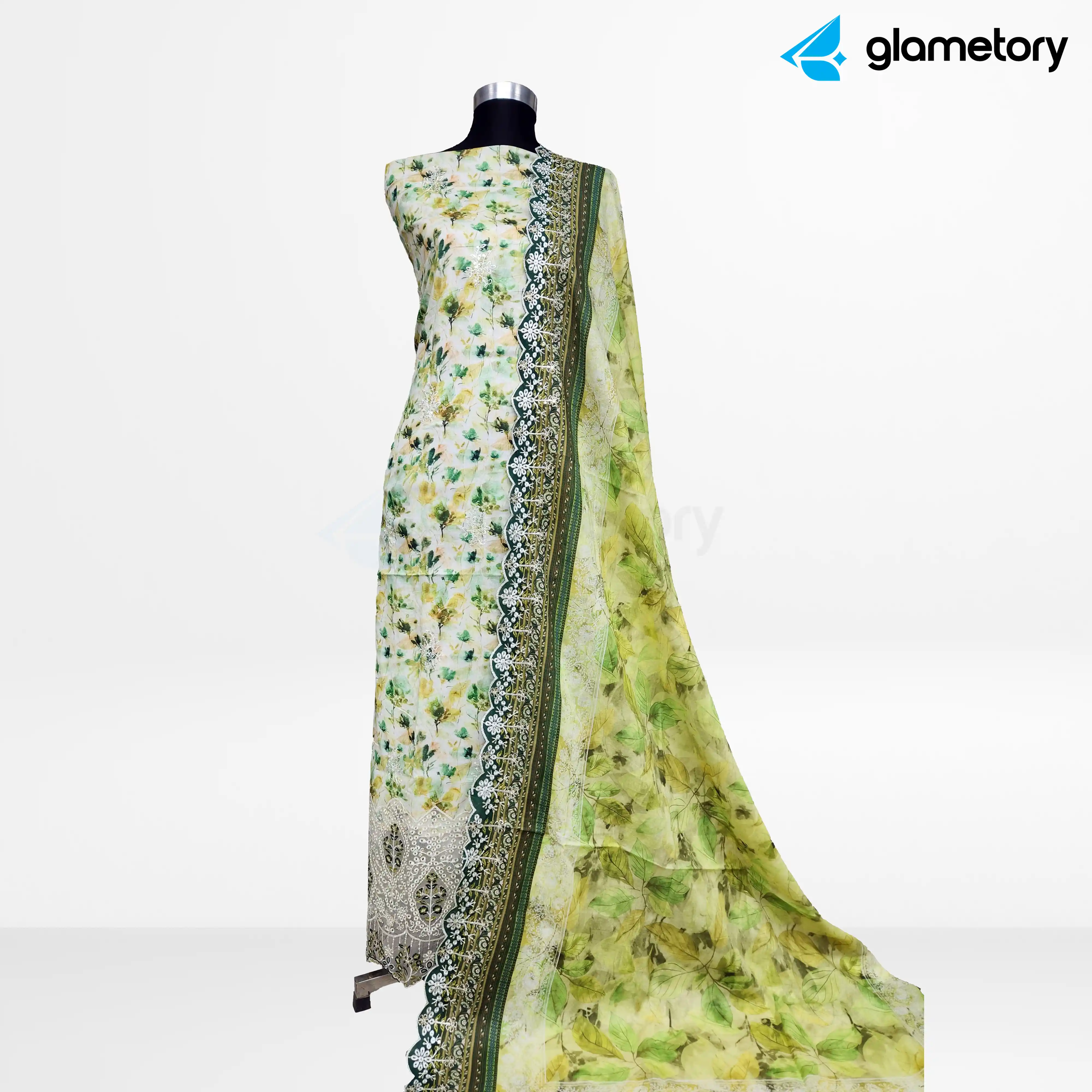 Digital Printed Embroidered Cut-Work Chicken Kari Desi Lawn with Voil Dupatta-21022613