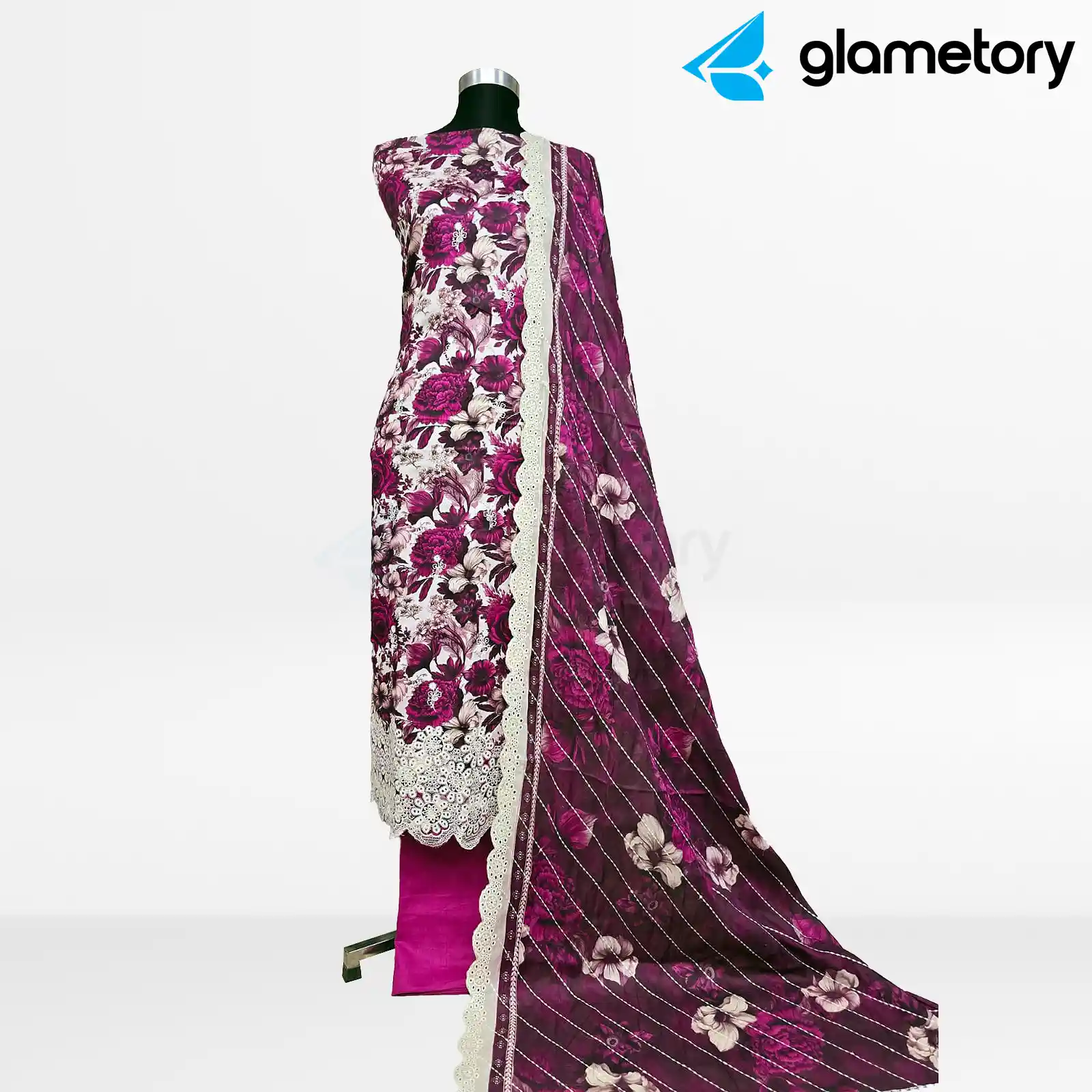 Digital Printed Embroidered Cut-Work Chicken Kari Desi Lawn with Voil Dupatta-21022616
