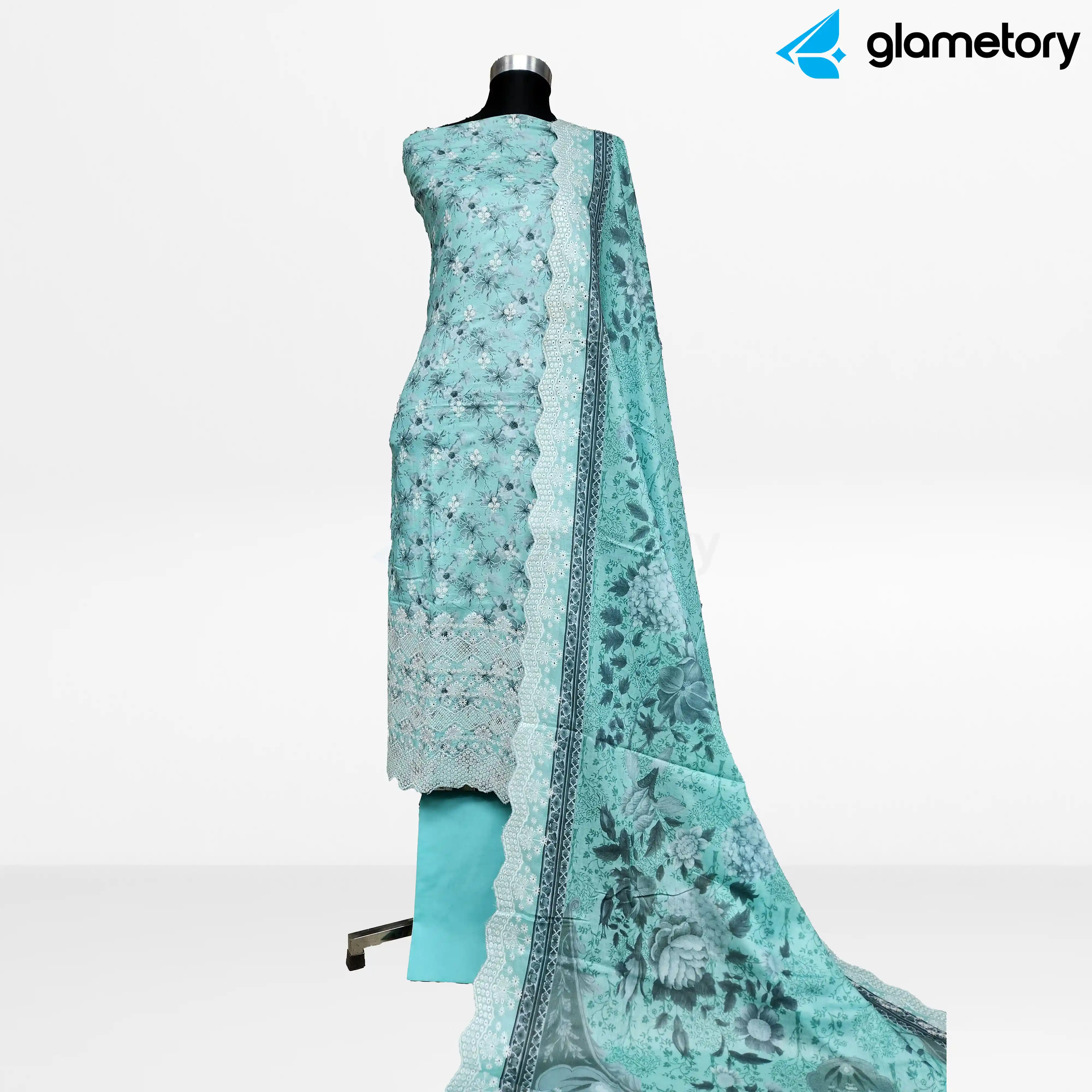 Digital Printed Embroidered Cut-Work Chicken Kari Desi Lawn with Voil Dupatta-21022619