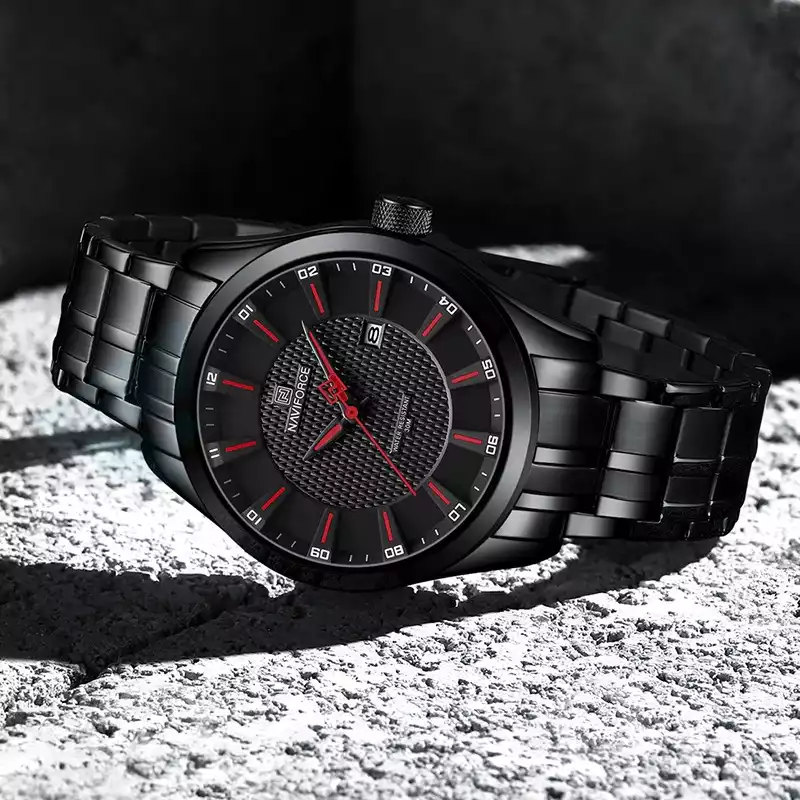 Naviforce Men's Watch with Date & Chain Strap 8032 CH-Black Red thumbnail 3