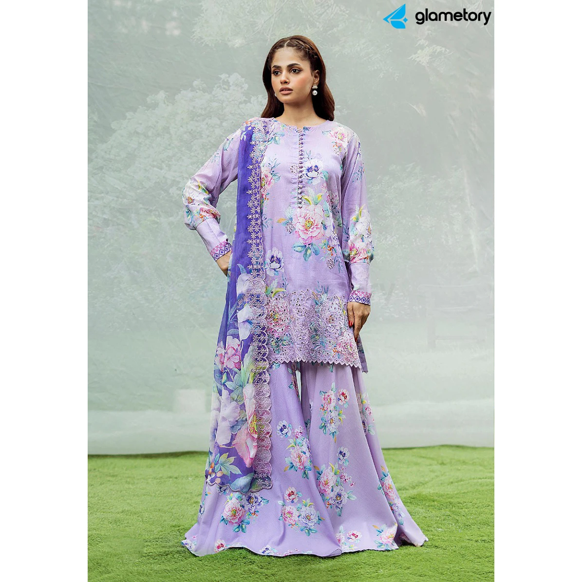 Pakistani Luxury Digital Printed Lawn with Chiffon Dupatta-25022616