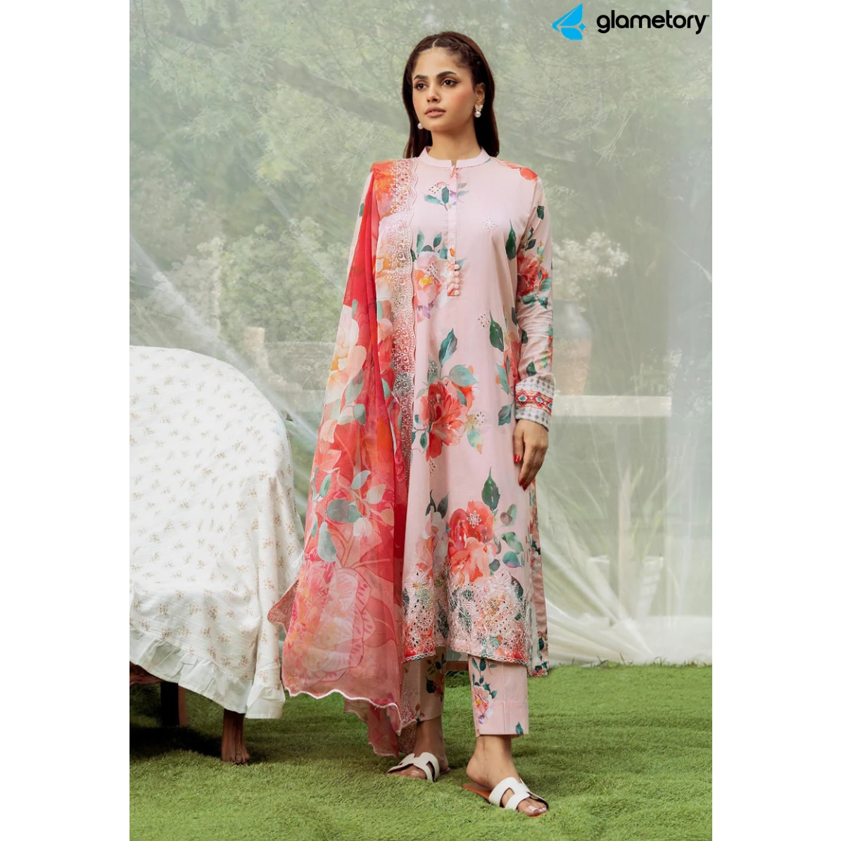 Pakistani Luxury Digital Printed Lawn with Chiffon Dupatta-25022626