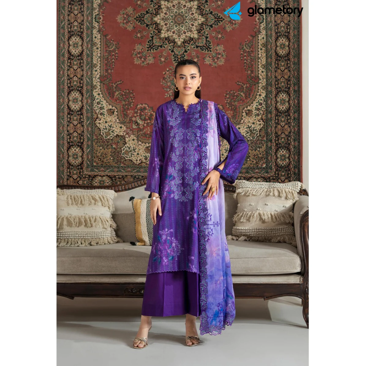 Pakistani Luxury Digital Printed Lawn with Chiffon Dupatta-25022641