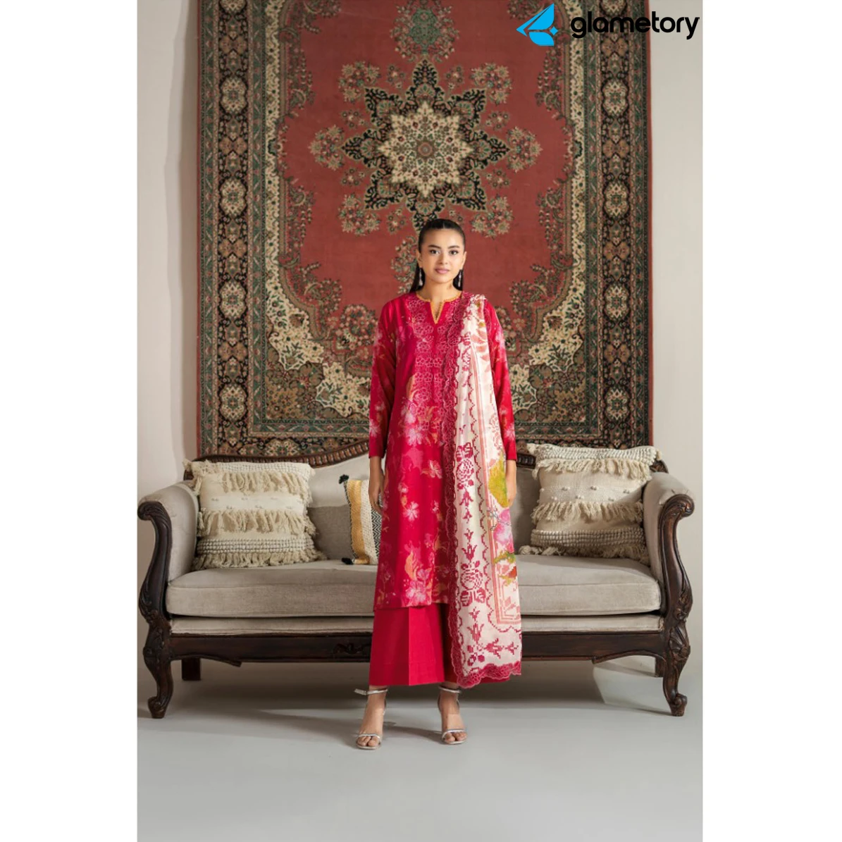 Pakistani Luxury Digital Printed Lawn with Chiffon Dupatta-25022642